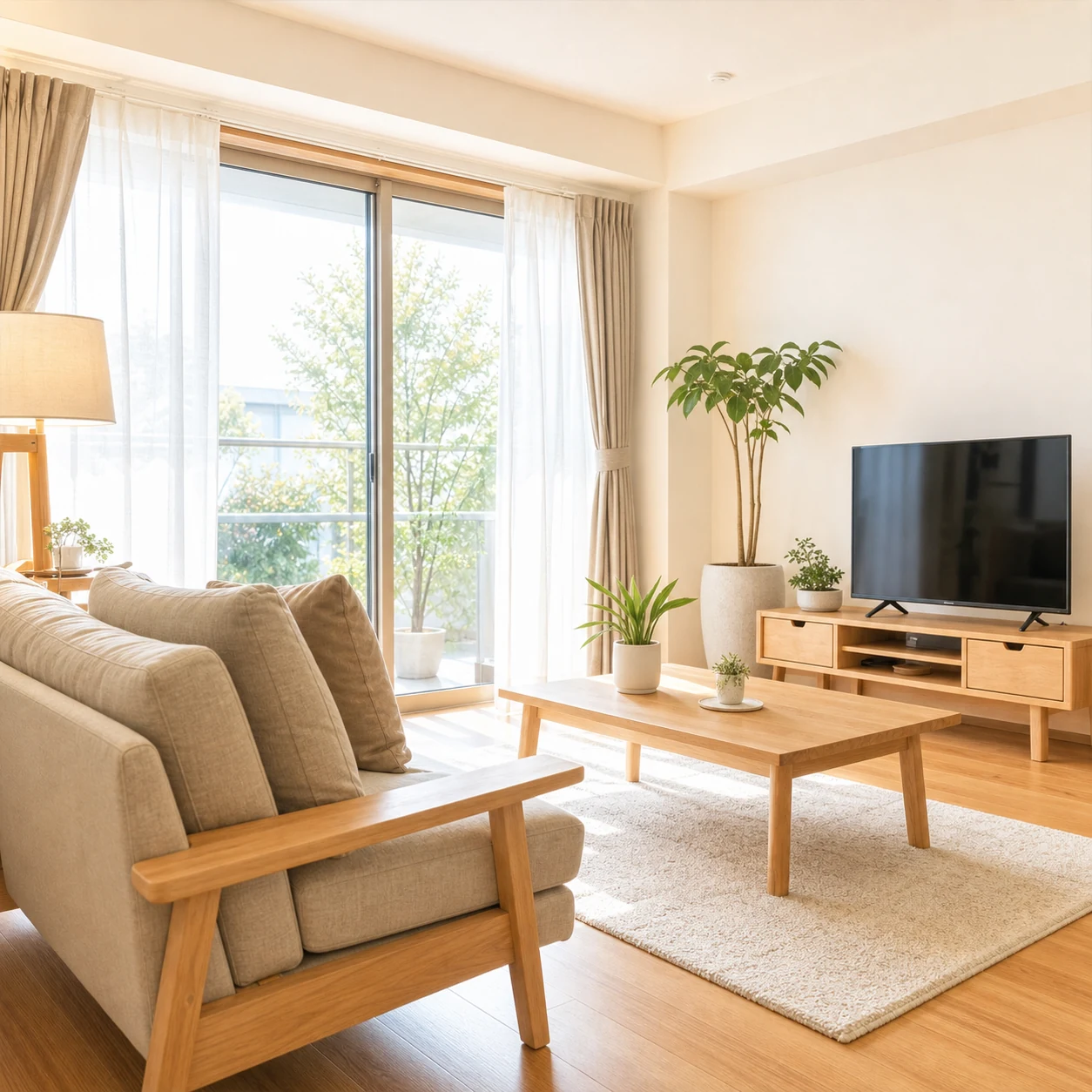 明るい住まいでの新生活をイメージした室内